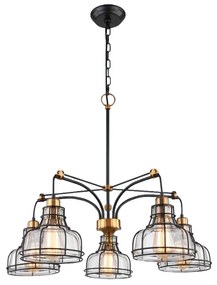 Lustra Loft 5 brate 48x48x55 cm, 5*e27, 40w, metal/sticla, bronz/negru