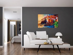 Tablou - Satul de coastă Cinque Terre, Riviera italiană, impresionismul modern (90x60 cm)