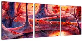 Tablou cu pădurea fermecată (cu ceas) (90x30 cm)