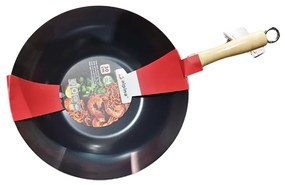 Tigaie wok Alpina 30 cm cu maner din lemn Compatibila cu plite ceramice halogen gaz si electric