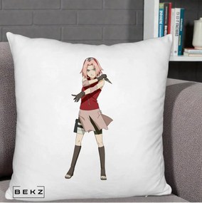 Perna Personalizata Naruto Sakura Haruno Portret, 40x40 cm, Alb Pufos, Husa Detasabila, Perna Inclusa, BEKZ®