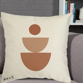 Perna Decorativa Geometric Boho Semicerc Stivuit, 40x40 cm, Ecru, Husa Detasabila, Perna Inclusa, BEKZ®
