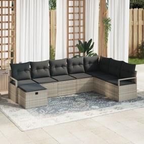 vidaXL Set de canapele pentru grădină cu pernă 8 pcs Gri deschis
