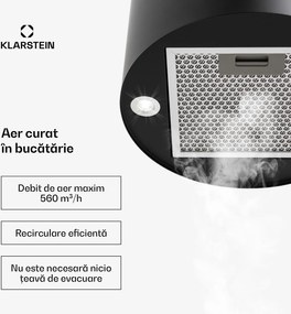 Klarstein Barett, hotă de aspirație, Ø 38 cm, convecție 560 m³/h, LED, filtru de carbon, neagră