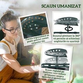 Outsunny Cărucior de Grădină cu Șezut Rotativ, Tavă pentru Unelte și Înălțime Reglabilă, pentru Terasă și Curte | Aosom Romania