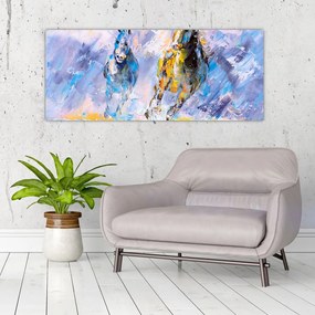 Tablou - Caii alergând, pictură în ulei (120x50 cm)