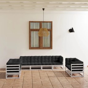 Set mobilier de gradina cu perne, 8 piese, lemn masiv de pin Alb, 1, Da
