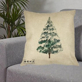 Perna Decorativa cu tematica de Craciun, Brad 2, 40x40 cm, Crem, Husa Detasabila, Perna Inclusa, BEKZ®