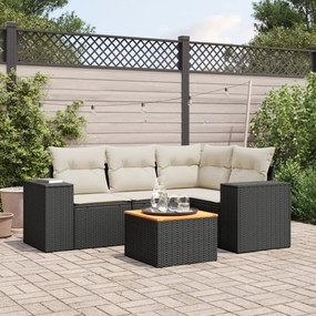 3225426 vidaXL Set mobilier de grădină cu perne, 5 piese, negru, poliratan