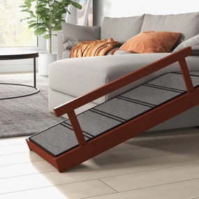 PawHut Rampă pentru câini, balustrade detașabile, antiderapant, lemn, până la 30 kg, 125x40x56cm, Maro/Gri | Aosom Romania