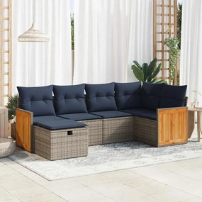 vidaXL Set mobilier grădină cu perne, 6 piese, gri, poliratan
