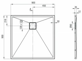 Set cabina dus neagra cu usa culisanta 90x90 cm, cadita dus compozit Deante, plus lavoar rotund sticla neagra