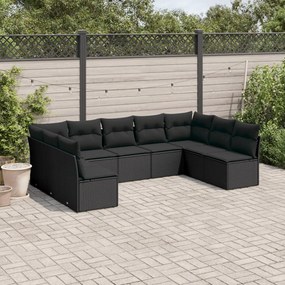 3249904 vidaXL Set mobilier de grădină cu perne, 9 piese, negru, poliratan