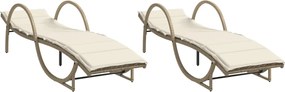 vidaXL Șezlonguri de plajă cu perne, 2 buc., bej, poliratan