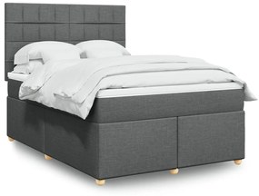 vidaXL Pat continental cu saltea, gri închis, 160x200 cm, țesătură