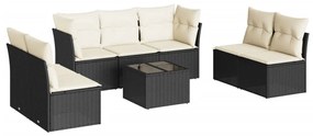 3249255 vidaXL Set mobilier de grădină cu perne, 8 piese, negru, poliratan