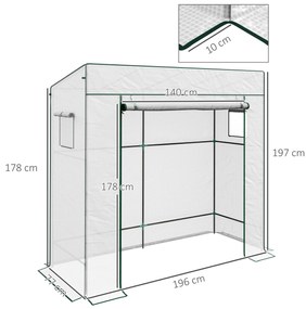 Outsunny Seră de grădină murală adăpostită cu 1 ușă înrolabilă, bârnă PE renforțată, 2 ferestre, dim. 196L x 77l x 197/178H cm | Aosom Romania