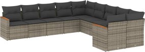 vidaXL Set mobilier de grădină cu perne, 10 piese, gri, poliratan