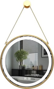 Oglindă de baie IREDA LED cu iluminare, cadru auriu, 60 c