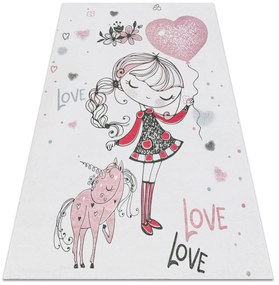 BAMBINO 2644 covor lavabil Fetiță, unicorn pentru copii anti-alunecare - alb / roz