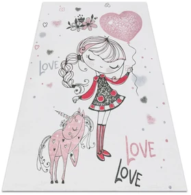 BAMBINO 2644 covor lavabil Fetiță, unicorn pentru copii anti-alunecare - alb / roz