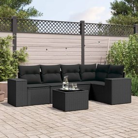 3254872 vidaXL Set mobilier de grădină cu perne, 6 piese, negru, poliratan