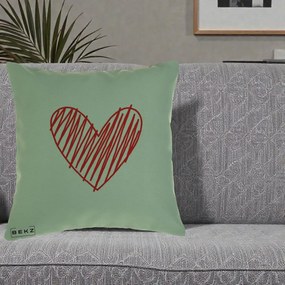 Perna Decorativa Inima Rosie Desen Manual, 40x40 cm, Verde, Husa Detasabila, Perna Inclusa, BEKZ®