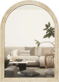 HOMCOM Oglindă de Perete în Arc cu Margine Canelată și Cârlige, Oglindă Modernă din Sticlă și Polistiren, 50x2x70 cm, Bej | Aosom Romania