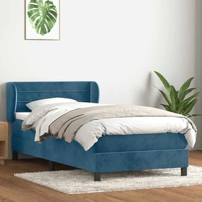 vidaXL Pat box spring cu saltea, albastru închis, 80x220 cm, catifea