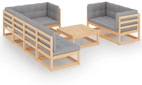 Set mobilier de gradina cu perne, 8 piese, lemn masiv de pin Maro, 1, Da