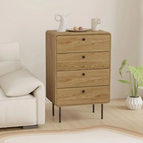 HOMCOM Comodă 4 sertare, mobilier de depozitare îngust cu picioare din oțel, colțuri rotunjite, 60 x 39 x 91,5 cm, stejar | Aosom Romania