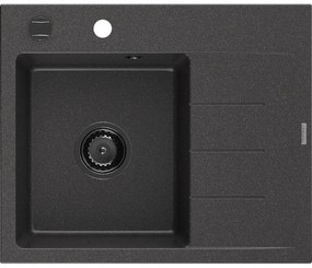 Mexen Ben chiuvetă de granit cu 1 compartiment, cu picurător stânga 600 x 500 mm, negru cu pete, sifon negru - 6522605000-76-B