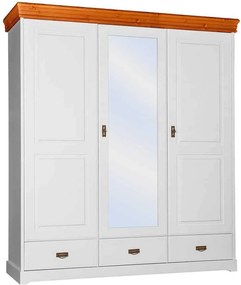 Dulap lemn masiv alb-natur Florence, 193 × 62 × 218 cm