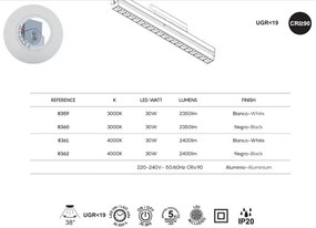 Modul negru liniar LED 3000K, Accesoriu pentru sine trifazate Mantra, CRETA MA-8360