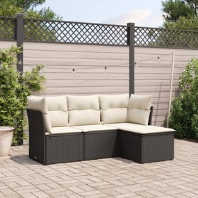 3249375 vidaXL Set mobilier de grădină cu perne, 4 piese, negru, poliratan