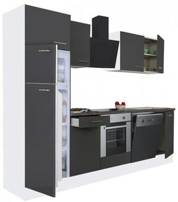 Mobilă de bucătărie Yorki 280, corp alb, față antracit satinat, element cuptor inferior, frigider congelator superior