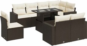 vidaXL Set canapele de grădină cu perne, 9 piese, maro, poliratan