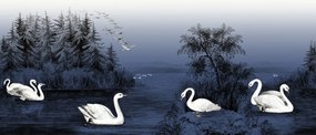Fototapet, Swan Lake, Nightfall, Rebel Walls