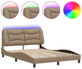 3213931 vidaXL Cadru de pat lumini LED, cappuccino, 140x190 cm piele ecologică