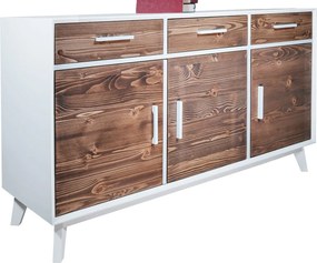 Comodă lemn masiv alb Timeless 3 Sertare 3 Uși, 146 × 45 × 85 cm