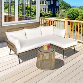 Set 3 Piese Mobilier de Gradina Outsunny din Ratan, Canapea, Sezlong si Masuta, Bej, Cafeniu | Aosom RO