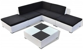 Set mobilier de gradina cu perne, 6 piese, alb, poliratan white and black, 6, Da