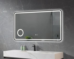 Oglinda baie, Multifunțtională, Iluminare LED Touch, Sistem Dezaburire, Ceas încoporat, Oglindă de Marire, ramă aluminiu, 110x60 cm