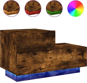vidaXL Noptieră cu lumini LED, stejar fumuriu, 70x36x40,5 cm