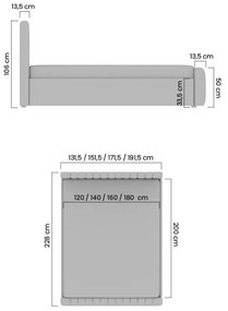 Pat matrimonial cu ladă de depozitare Nicole 160x200 - catifea bej Velluto 2