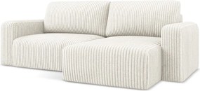 Colțar crem extensibil/cu spațiu de depozitare cu tapițerie din catifea reiată (cu colț pe partea dreaptă/cu șezlong) Kona – Makamii