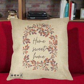 Perna Decorativa Home Sweet Home Frunze Colorate, 40x40 cm, Crem, Husa Detasabila, Perna Inclusa, BEKZ®
