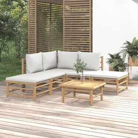 3155079 vidaXL Set mobilier de grădină cu perne gri deschis, 6 piese, bambus