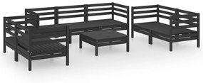 3082601 vidaXL Set mobilier de grădină, 8 piese, negru, lemn masiv de pin