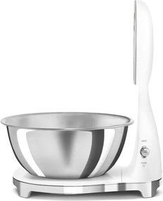 Cantar de bucatarie Smeg KSF01WHWW, Afisaj analogic si digital, Pana la 5 kg/5 l, Functie TARA, Afisaj LED, Baza antiderapanta, Baterie reincarcabila, Alb mat